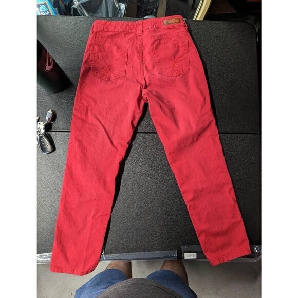 Calvin Klein Jeans Skinny Crop Red Button Front 5 Pockets Solid Print Size 2 - Picture 4 of 10